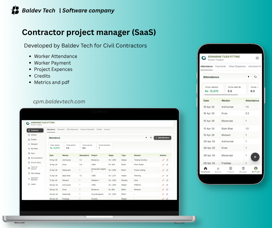 Contractor Project Manager web application interface for tile contractors